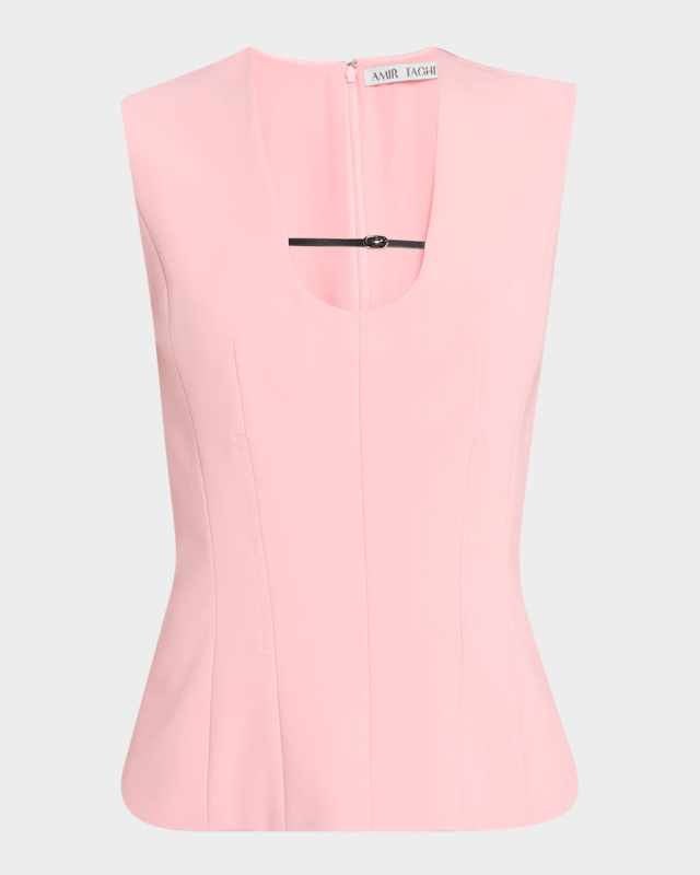 Eiza U-Neck Sleeveless Micro-Belt Top